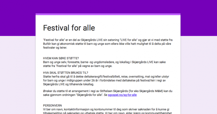 Festival for alle – søknadsskjemaet er åpent!